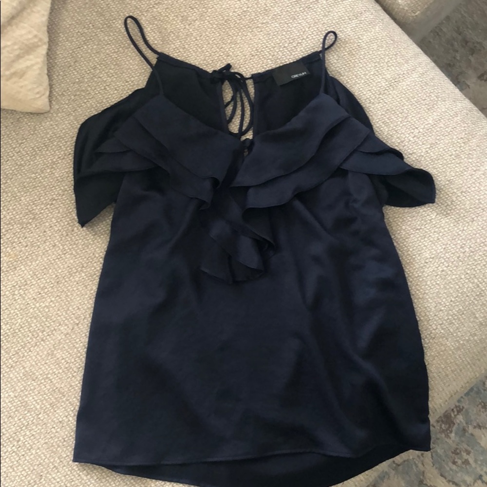 Greyson Navy ruffle tank